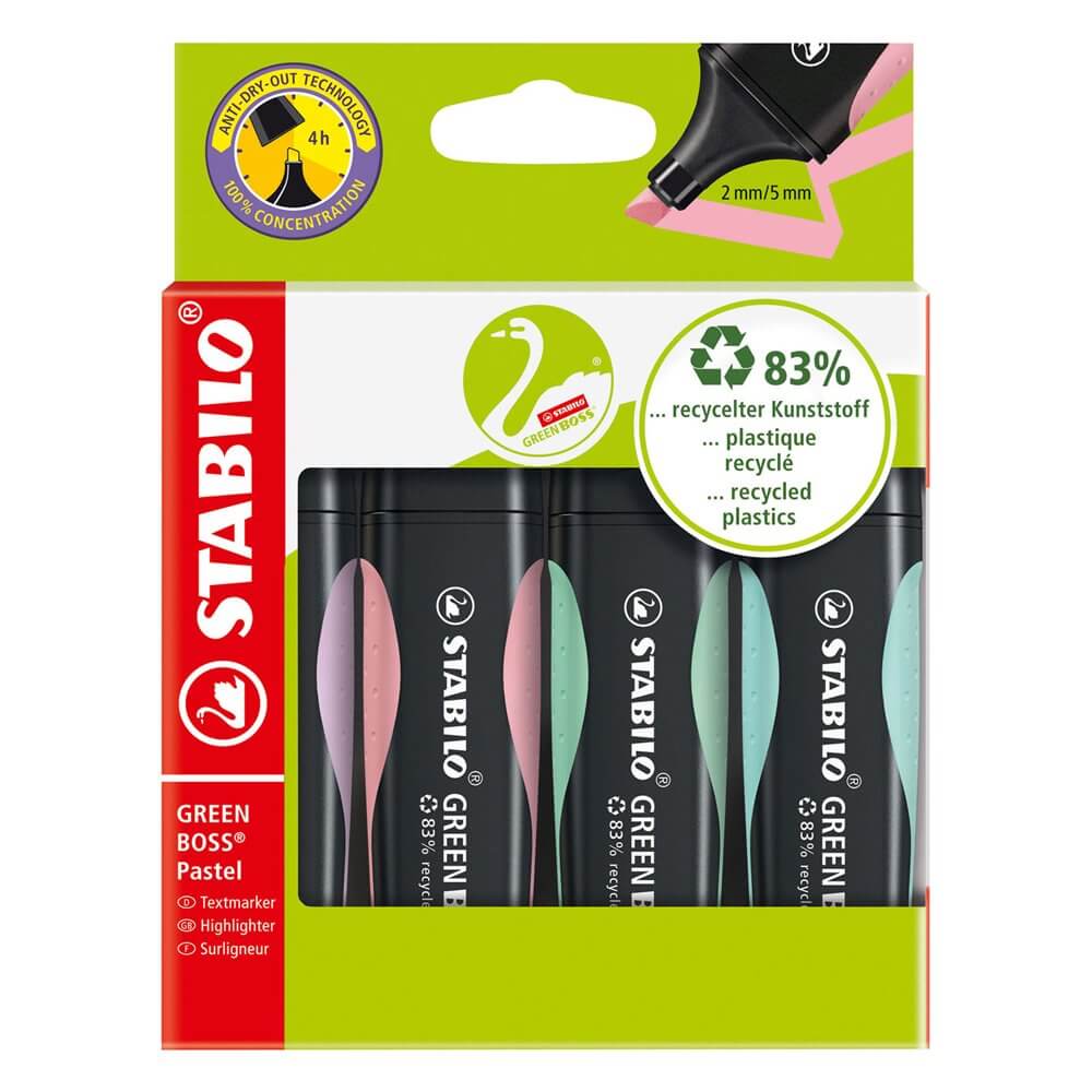 Textmarker Stabilo Boss Green Pastel, 4 culori/set, etui carton Textmarker Stabilo Boss Green Pastel, 4 culori/set, etui carton